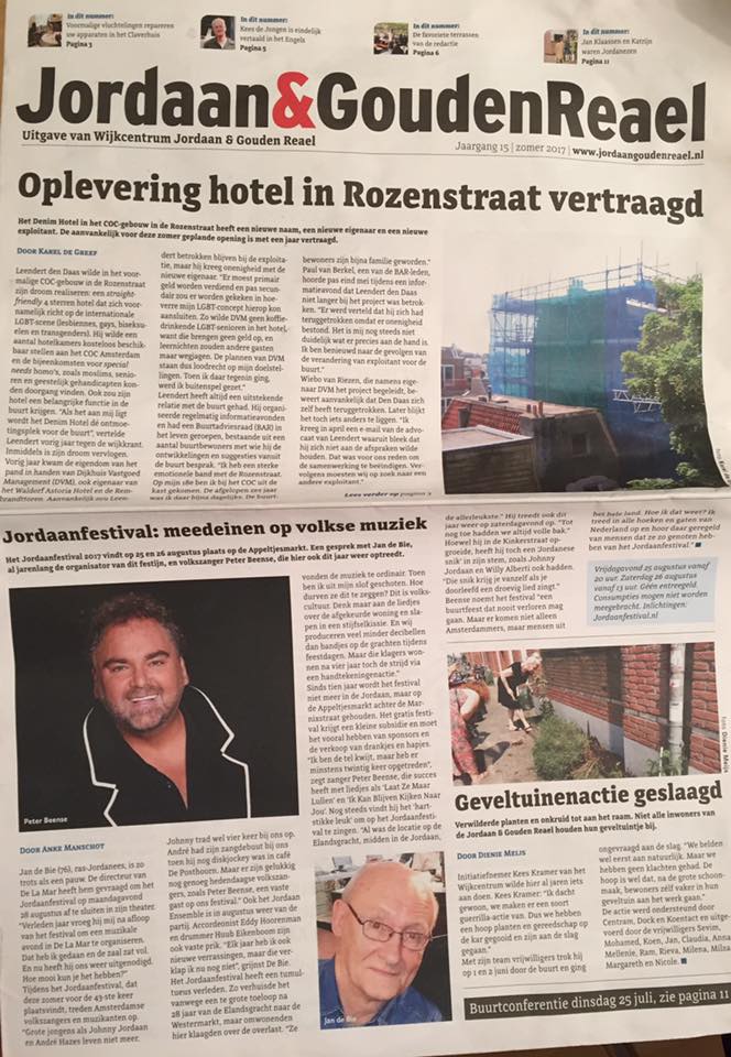 Jordaan Festival op de voorpagina van Wijkkrant Jordaan & Gouden Reael!